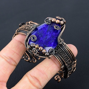 Blue Sapphire Faceted Fine Polished Copper Wire Wrapped Adjustable Cuff Bracelet Gemstone Copper Jewelry Handcrafted Jewelry Gift for Bridel