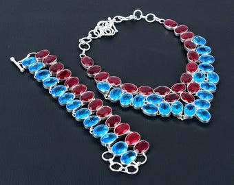 ブルートパーズガーネットジュエリーセット：ハンドメイドスターリング