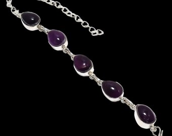 Bracciale artigianale in argento sterling 925 con ametista blu reale e cinque pietre