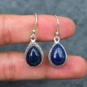 Blue Lapis Lazuli Vintage Drop 925 Sterling Silver Handcrafted Earring LiteWeight HandMade Earring Gift for Best Girl Gift For Bridal Gift