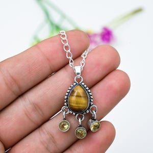 Handmade Tiger's Eye Teardrop Pendant Natural Tiger's Eye Sterling Silver Scroll Setting Boho Earthy Necklace Courage Jewelry Unique Gift