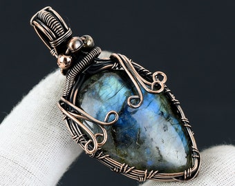 Labradorite Copper Wire Wrapped Pendant Gemstone Pendant Copper Jewelry Handmade Pendant Labradorite Jewelry Gift for Her Mother