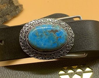 Blue TIBETAN TURQUOISE  Hand Polish Gemstone Handcrafted 925 Sterling Silver Vintage Buckle Fo r Gift Many Occasion For Men men accessories