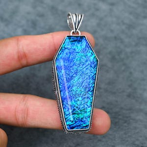 Triplet opale en forme de cercueil, énorme pendentif fabriqué à la main en argent sterling 925 vintage de belle qualité, cadeau design unique pour la mariée mère soeur
