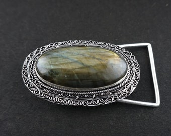 Natural AAA Quality LABRADORITE Hand Polish Gemstone Handcrafted 925 Silver Vintage Buckle For Gift Many Occasion For Men men accessories