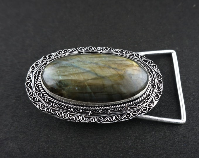 Handcrafted Labradorite Buckle: Vintage 925 Silver, AAA Quality