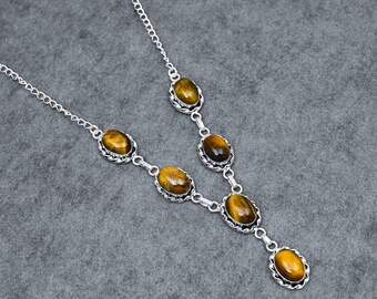 Tigers Eye Cabochon Necklace: Handcrafted Oxidized Sterling Silver