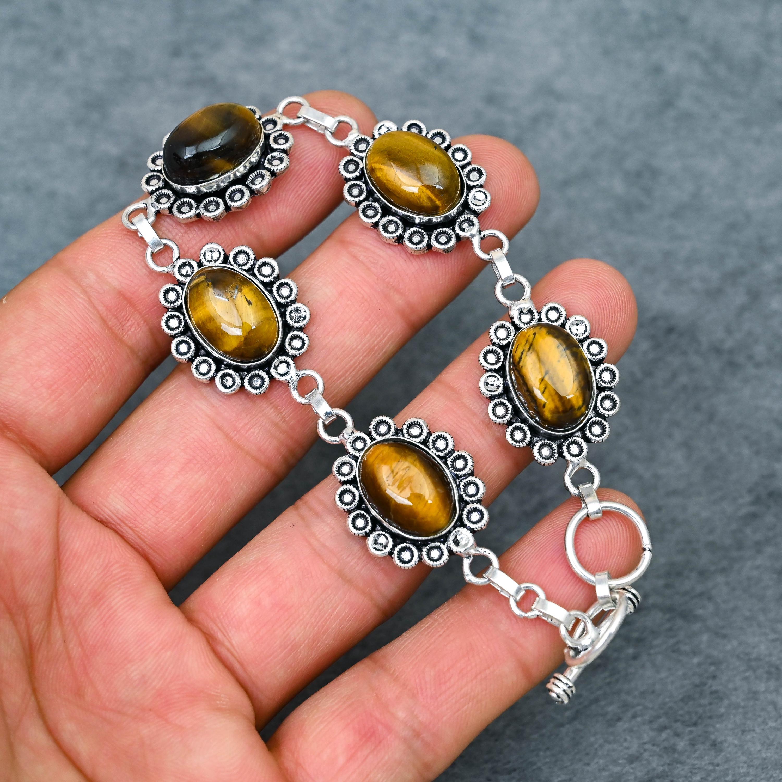 Bracelet Vintage Rasmussen En Argent Sterling Et œil De Tigre - Norvège, Occasion