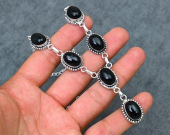 Black Onyx Sterling Silver Necklace: Handcrafted Oxidized 925 Silver
