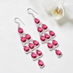 Handmade Wide Cascade Ruby Statement Earrings Natural Ruby Silver Waterfall Earrings, Boho Passion Earrings July Birthstone Gift
