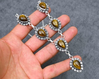 Tigers Eye Cabochon Necklace: Handcrafted Oxidized Sterling Silver