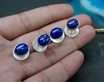 Conjunto de botones de esmoquin de plata de ley con lapislázuli hechos a mano