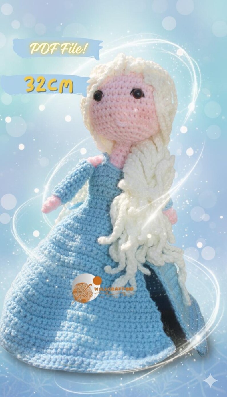 Elsa Amigurumi-haakpatroon: sneeuwkoningin-pop (pdf-download) Geschikt voor beginners afbeelding 6