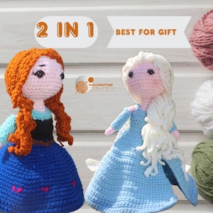 Crochet Elsa Anna Frozen Princess,Anna Elsa crochet Dolls,Ice Frozen Princess,Handmade Crochet Dolls