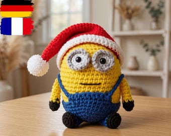 Patrón de amigurumi navideño en PDF / Peluche de Papá Noel amarillo adorable con gorro / Patrón de ganchillo para principiantes / Juguete de personaje divertido / Regalo navideño