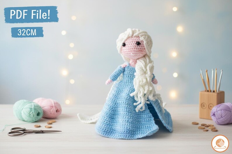 Elsa Amigurumi-haakpatroon: sneeuwkoningin-pop (pdf-download) Geschikt voor beginners afbeelding 4