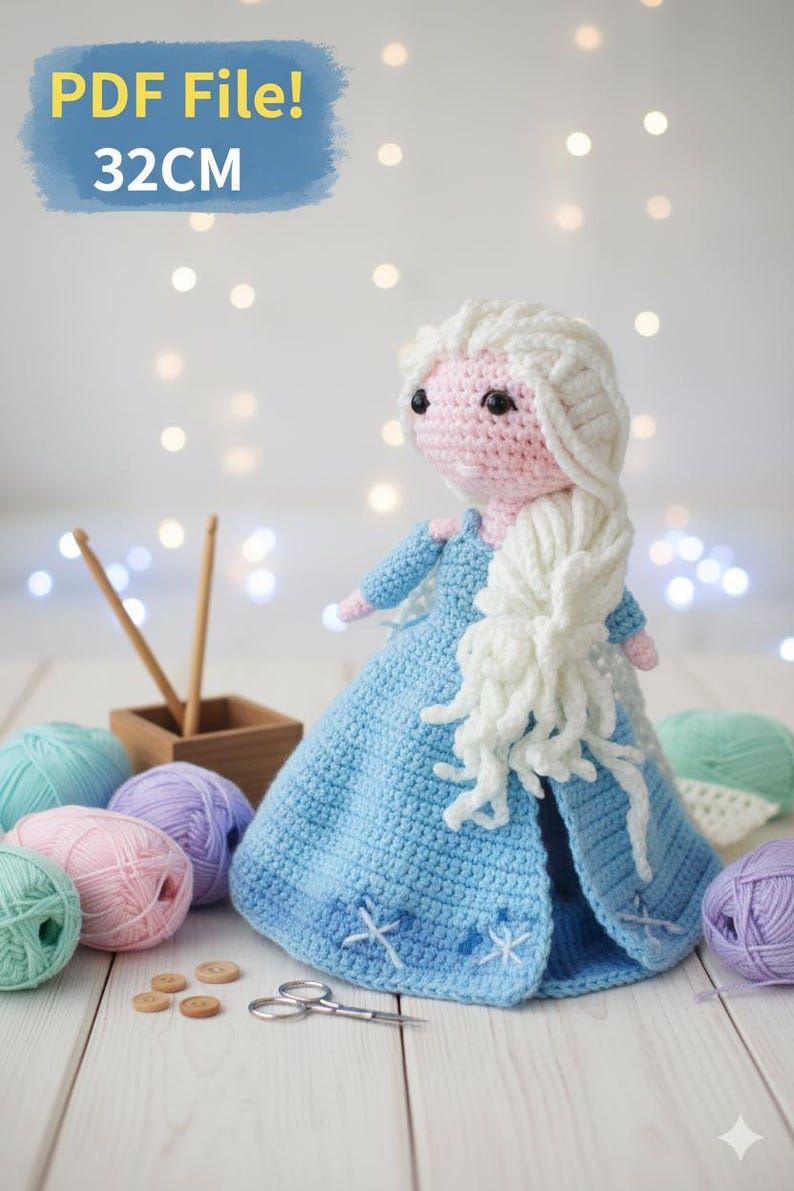 Elsa Amigurumi-haakpatroon: sneeuwkoningin-pop (pdf-download) Geschikt voor beginners afbeelding 5
