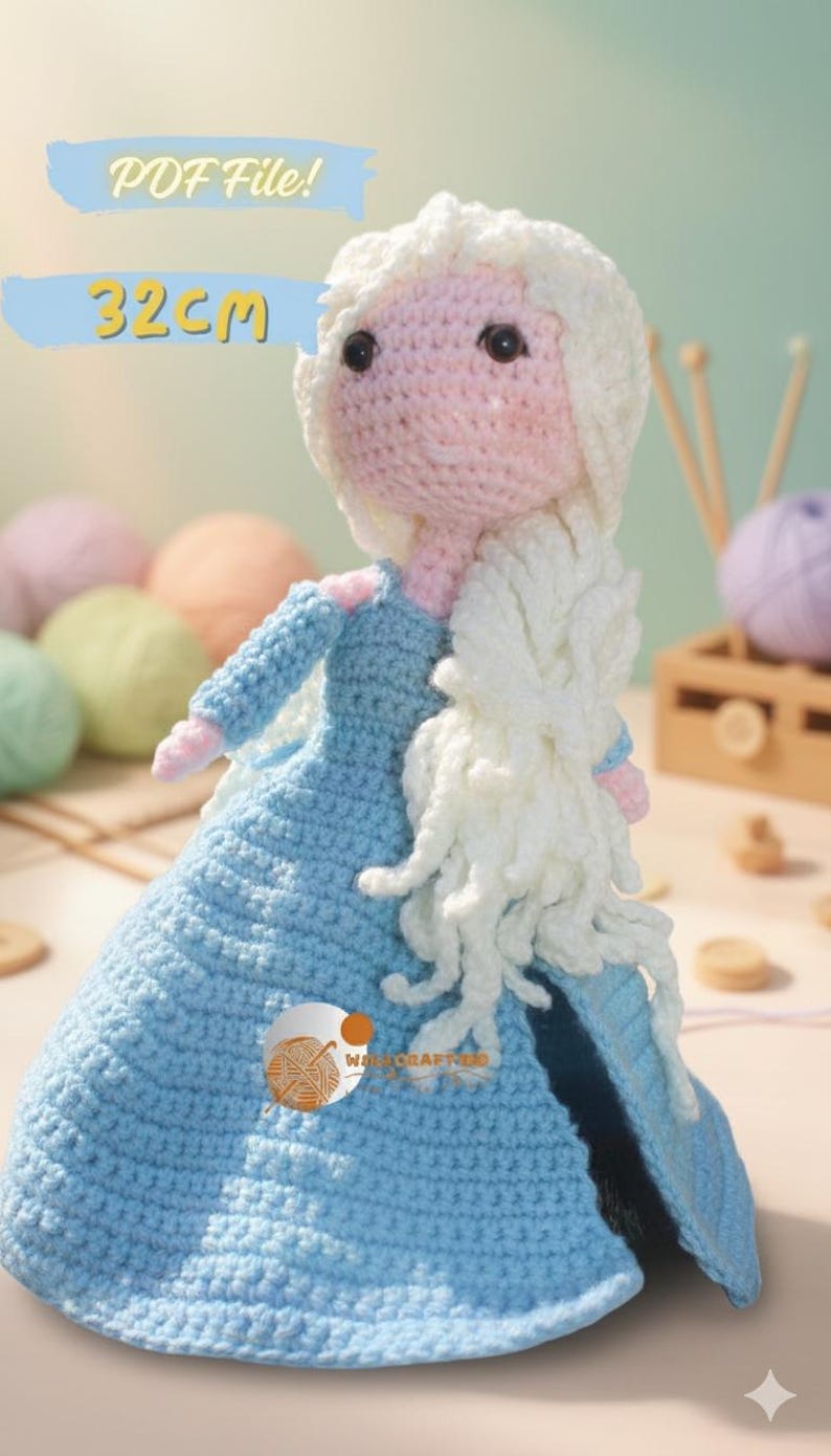 Elsa Amigurumi-haakpatroon: sneeuwkoningin-pop (pdf-download) Geschikt voor beginners afbeelding 2
