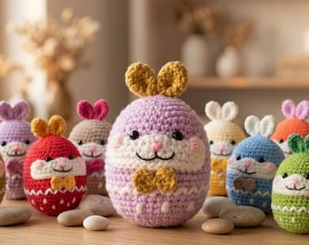 Crochet Bunny Easter Egg Pattern, Amigurumi Flowers (Instant PDF Download)