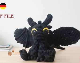 Black dragon crochet pattern for Instant PDF Download / English, German amigurumi