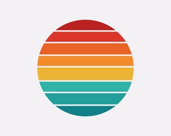 Solnedgång - Direkt Digital Nedladdning - svg, png, pdf Sommar, Färger, Hav, Strand, Cirkel, Retro, Vintage