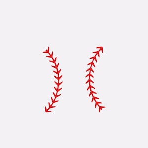 May include: Two red baseball stitches, each in the shape of a curved line, are shown against a white background.