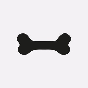 May include: A black silhouette of a bone, a common symbol for dogs and pets.
