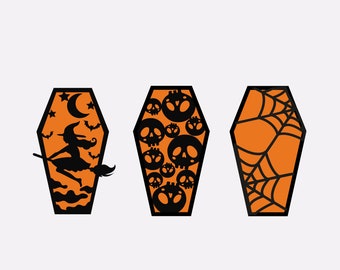Halloween Coffins Svg Bundle, skull svg, Halloween Svg, witch svg, Cricut file, Cameo Silhouette, Cute Halloween SVG Libbey Can Wrap SVG