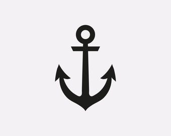 May include: A black anchor silhouette on a white background.