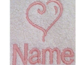 Adult Robe with Heart design embroidered and name. Various Sizes available, White Terry Towelling, 100% Cotton