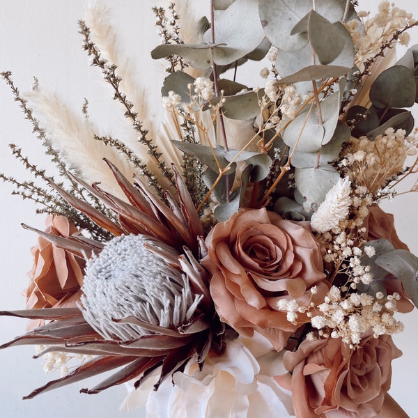 Native/ king protea/ silk rose/ dried and preserved/ bridal bouquet/ wedding accessories / buttonhole/ corsage