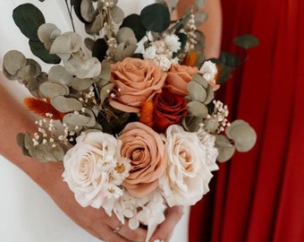 Rusty/ Terracotta bouquet/ wedding bouquet/ everlasting/ silk roses/ dried flowers/ buttonholes/ corsages/ keep sake / long lasting