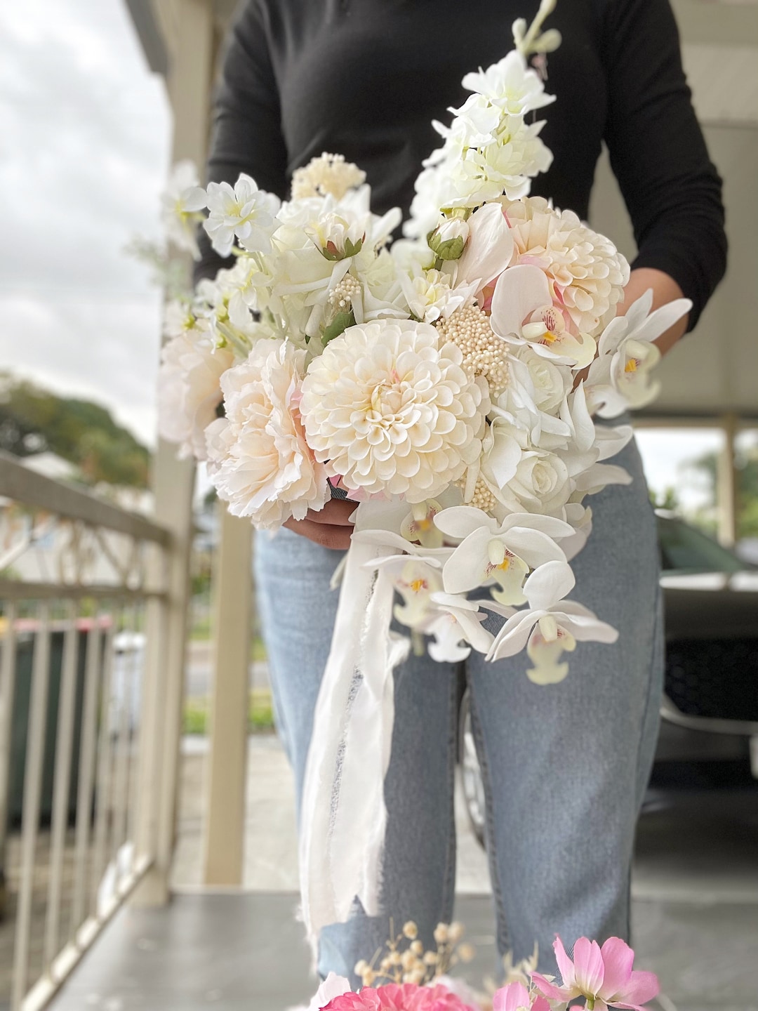All Cream White Wedding Bouquet/ Real Ouch Rose/ Dried and
