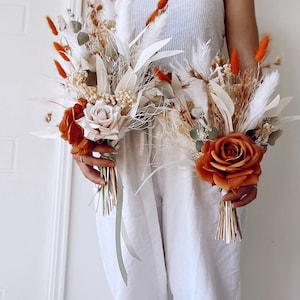 Burnt Orange/ cream/ boho bouquet/ real touch/ dried and preserved/ wedding bouquet