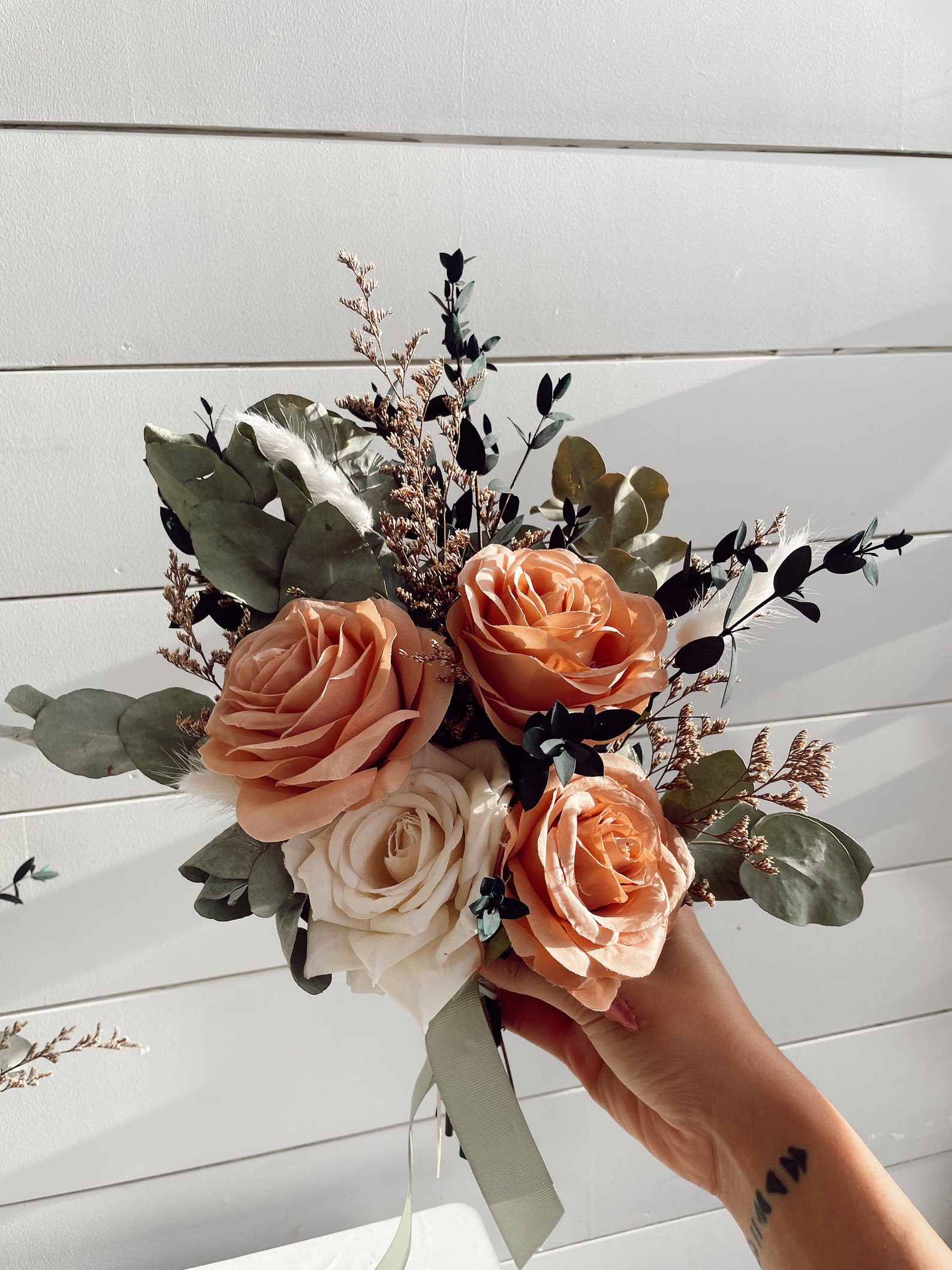 Rusty Colored Roses Bridal Bouquet/ Silk Roses/ Dried and Preserved/ Wedding Flowers ...