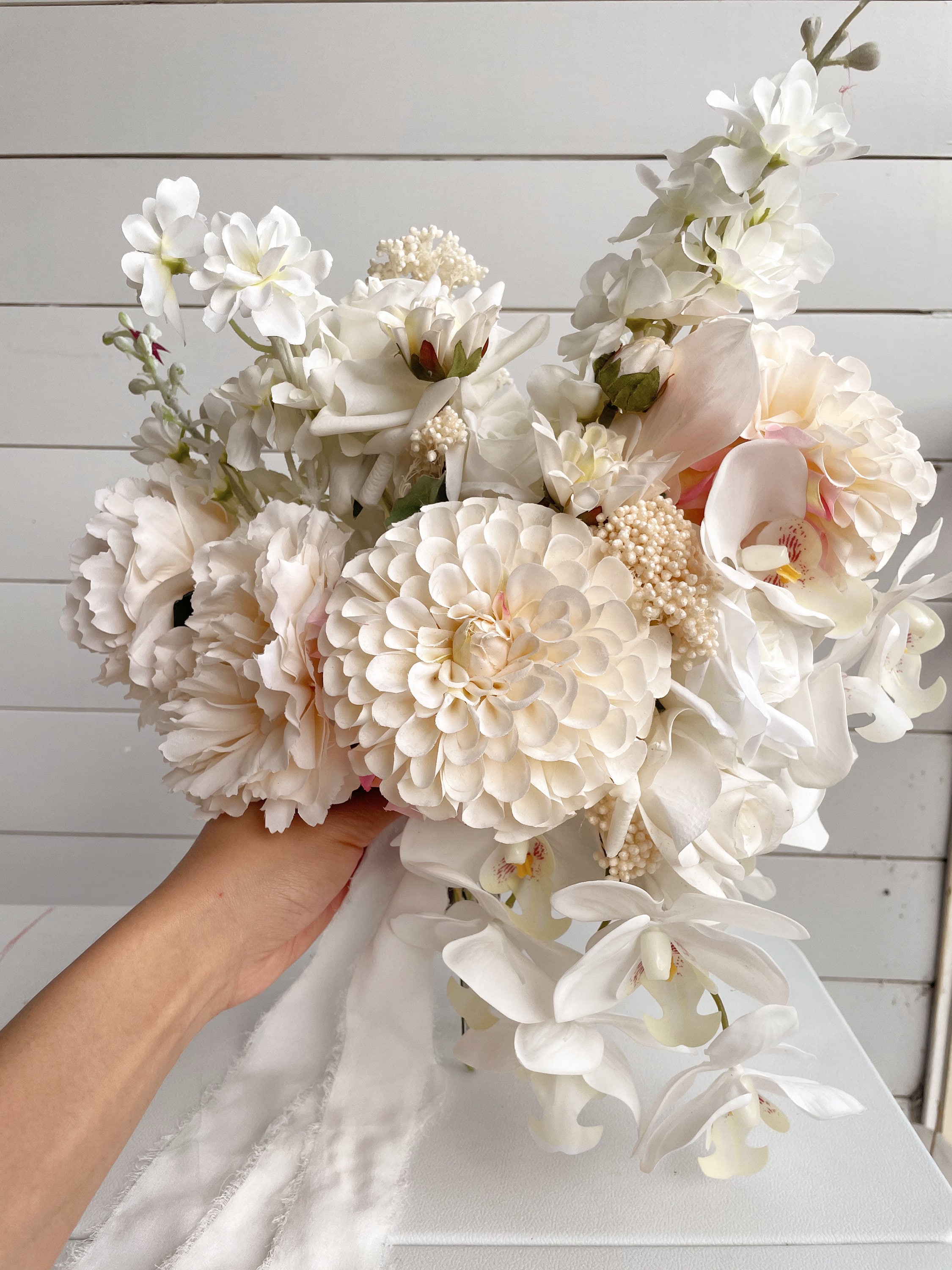 【希少品】Wedding Flowers All Cream White Wedding Bouquet/ Real Ouch Rose/ Dried and