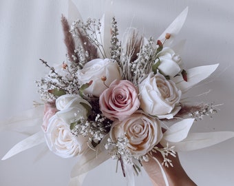 Cream and dusty bouquet/ silk and dried/ wedding bouquet/ bridal/ everlasting/ buttonhole/ corsages