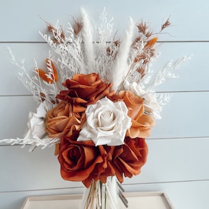 Real touch roses/ burnt orange/ wedding bouquets/ dried flowers/ white/ cream/ orange