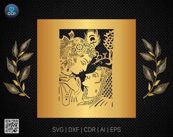 Radha Krishna / Dios indio / Decoración de pared / Corte láser / Vector DXF / Archivo CNC de descarga instantánea / Diseño digital