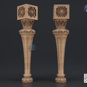 Furniture Leg 3D Model For Cnc Router, Wood Carving Digital File, Column Design, Model No. SKWL1035