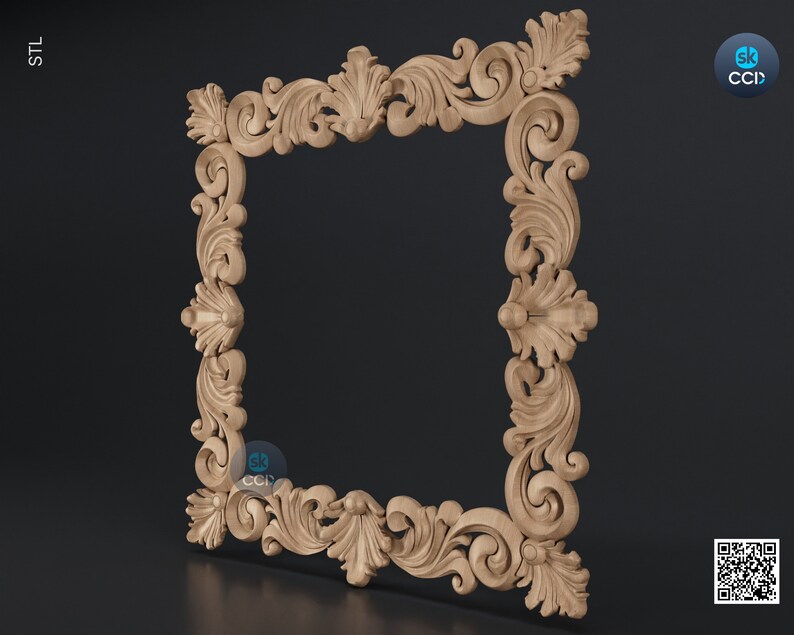 Carved Frame STL 3D Model, Carvign Frame, CNC Router Carving ArtCAM File, CNC files, Wood, Art, Wall Decor SKWF10257 image 3