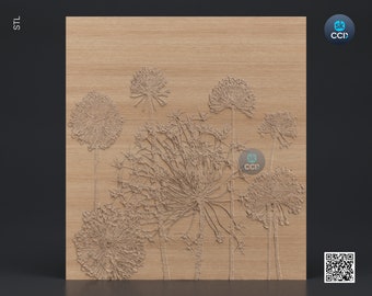 Wood Carving Art | Digital Files | Carving | DANDELIONS | Instant Download Files for CNC | 3D Model | 3DPrinted Wall Art