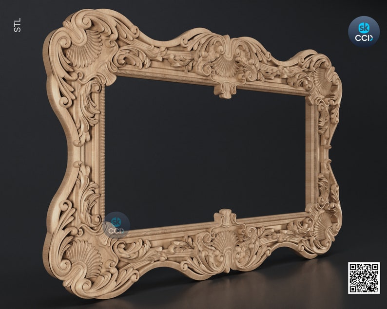 Carved Frame STL 3D Model, Carvign Frame, CNC Router Carving ArtCAM File, CNC files, Wood, Art, Wall Decor SKWF10214 image 2