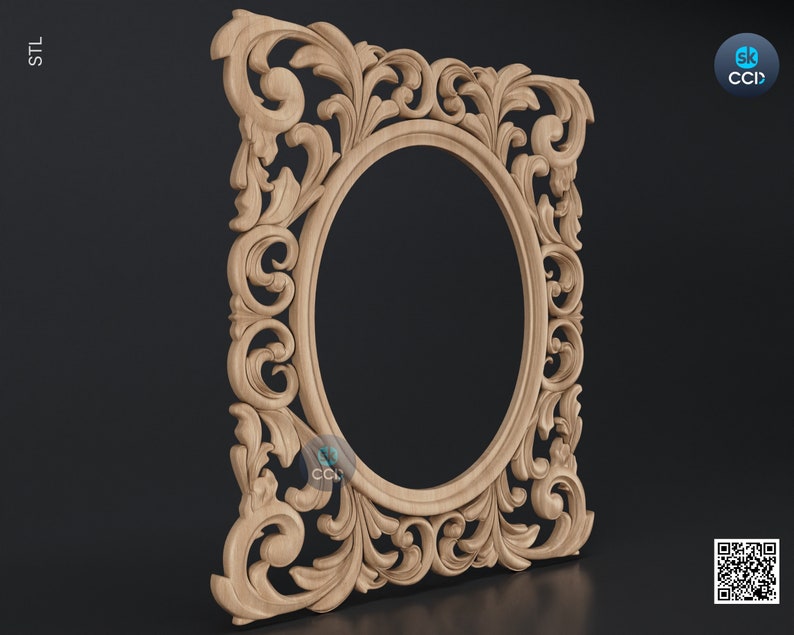 Carved Frame STL 3D Model, Carvign Frame, CNC Router Carving ArtCAM File, CNC files, Wood, Art, Wall Decor SKWF10235 image 2