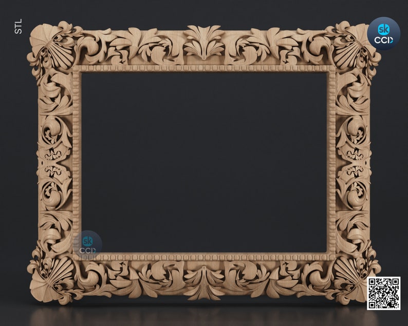 Carved Frame STL 3D Model, Carvign Frame, CNC Router Carving Artcam