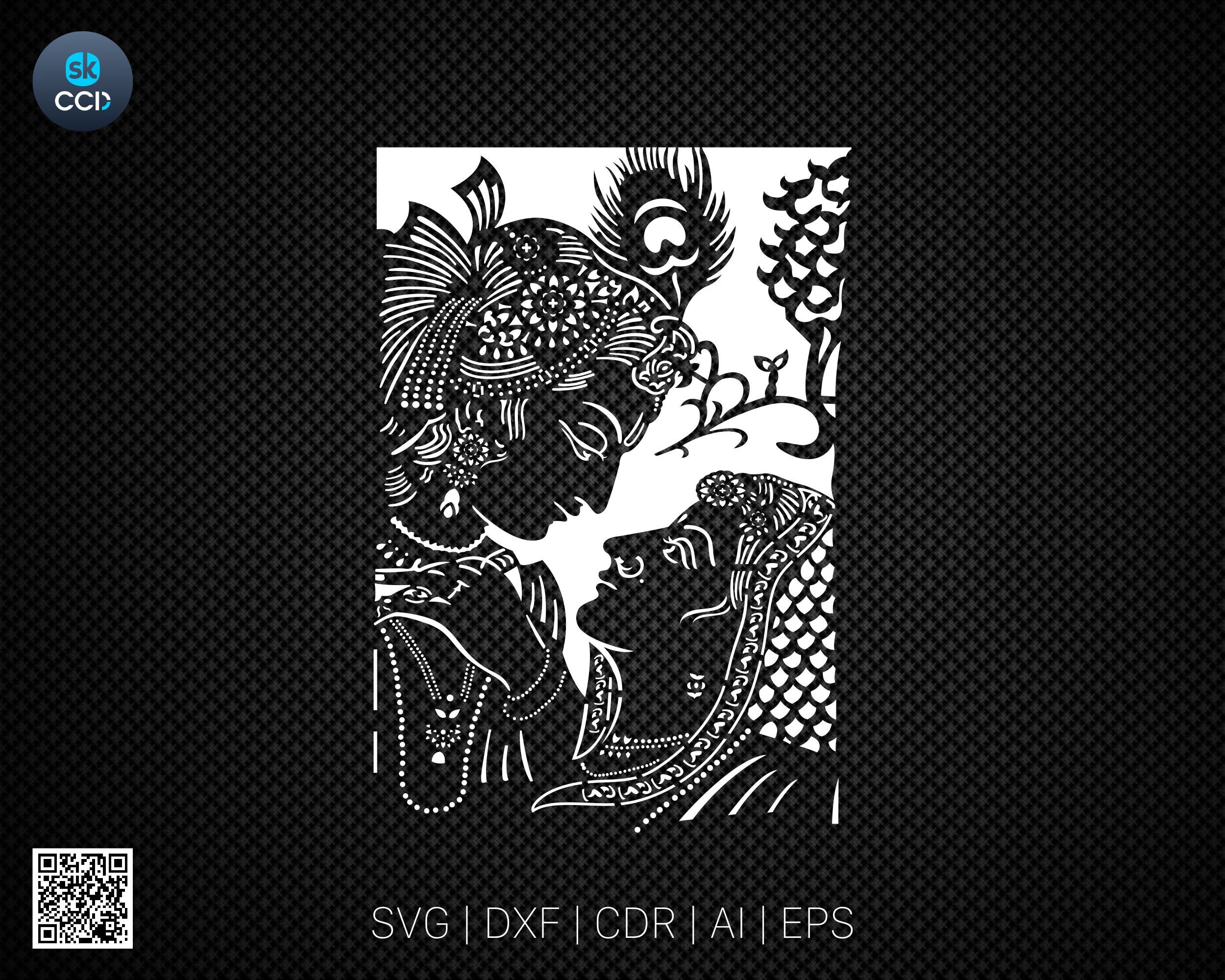 Radha Krishna Indian God Wall Decor Laser Cutting DXF Vector Cnc