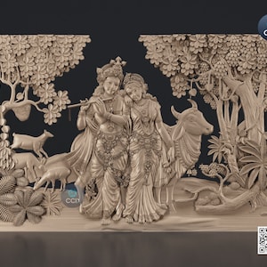Modelo STL 3D de Radha Krishna, modelo Carvign, archivo ArtCAM para tallado con enrutador CNC, archivos CNC, madera, arte, decoración de pared 3D1070