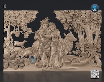 Radha Krishna STL 3D Model, Carvign Model, CNC Router Carving ArtCAM File, CNC files, Wood, Art, Wall Decor 3D1070