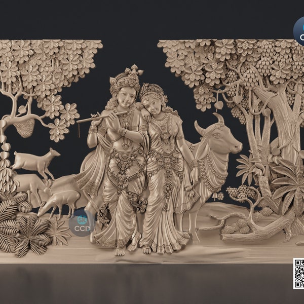 Radha Krishna STL 3D Model, Carvign Model, CNC Router Carving ArtCAM File, CNC files, Wood, Art, Wall Decor 3D1070