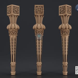 Furniture Leg 3D Model For Cnc Router, Wood Carving Digital File, Column Design, Model No. SKWL1010